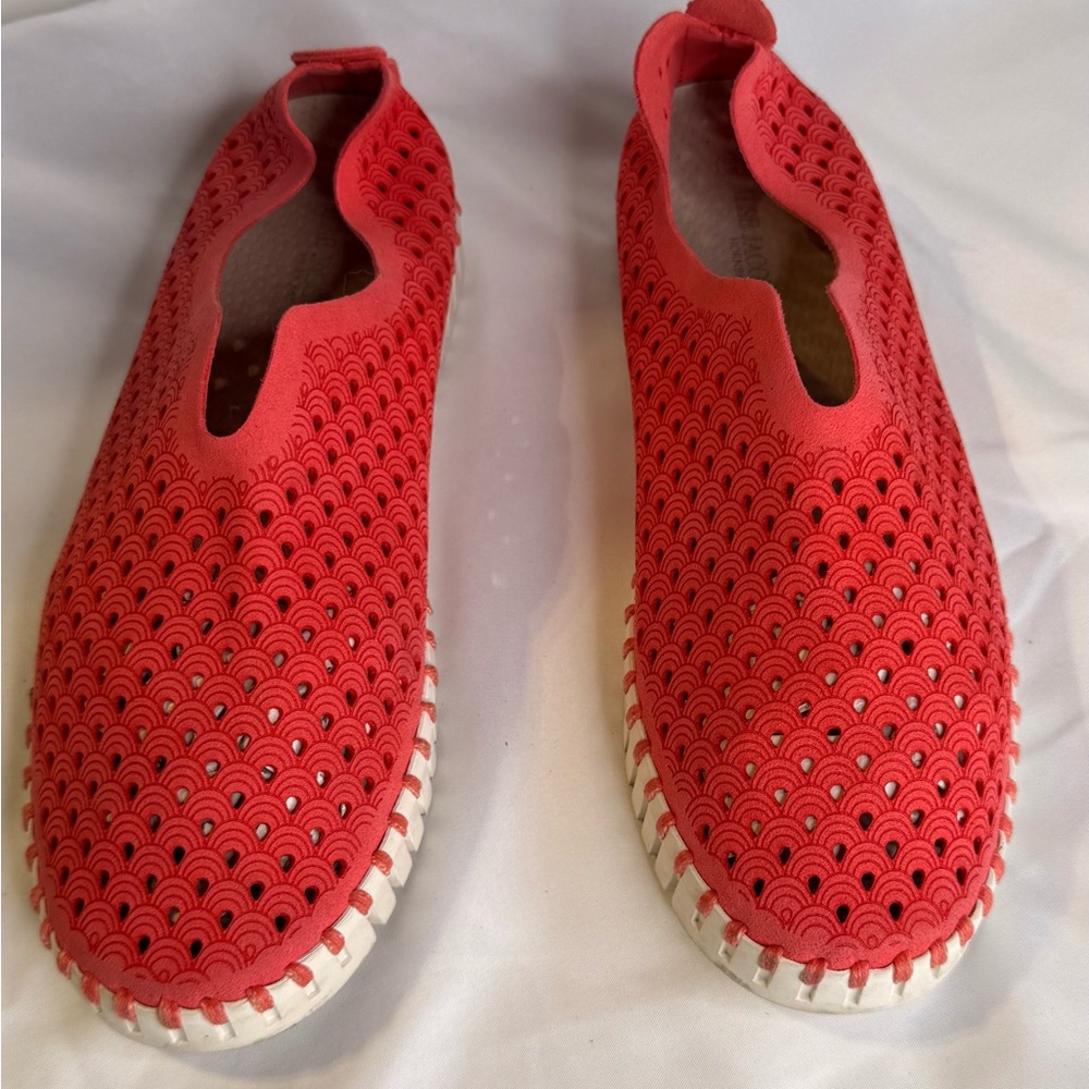 Ilse Jacobsen Red/Orange Perforated Slip-On Clogs